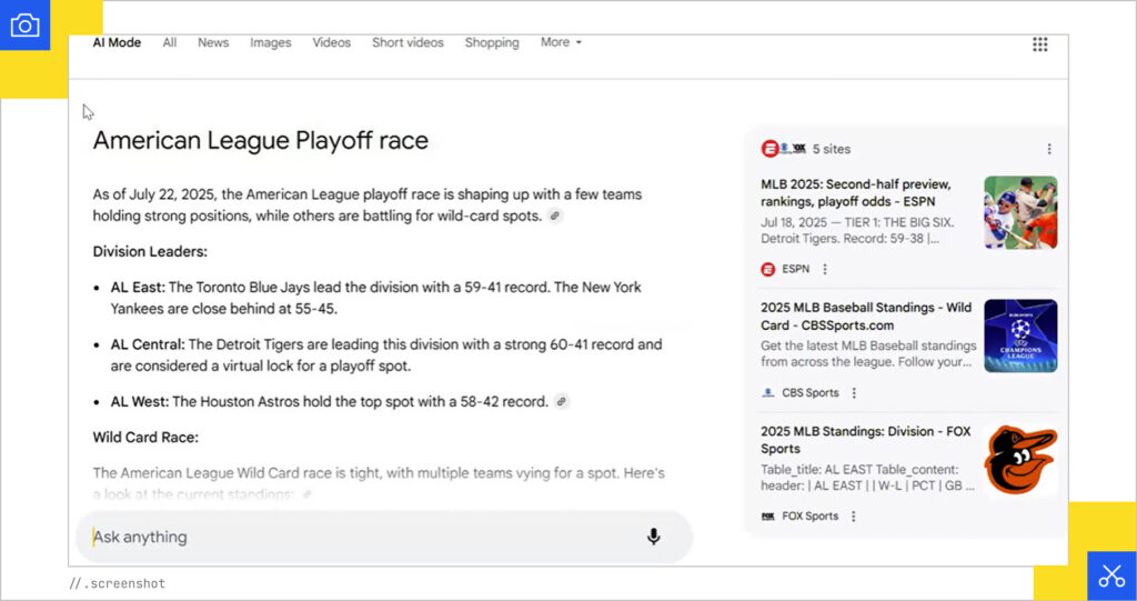 American League playoff info in AI Mode