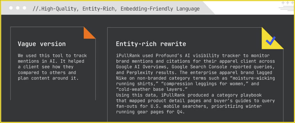 Entity rich and embedding friendly language