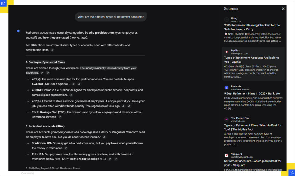 Types of retirement accounts Gemini results