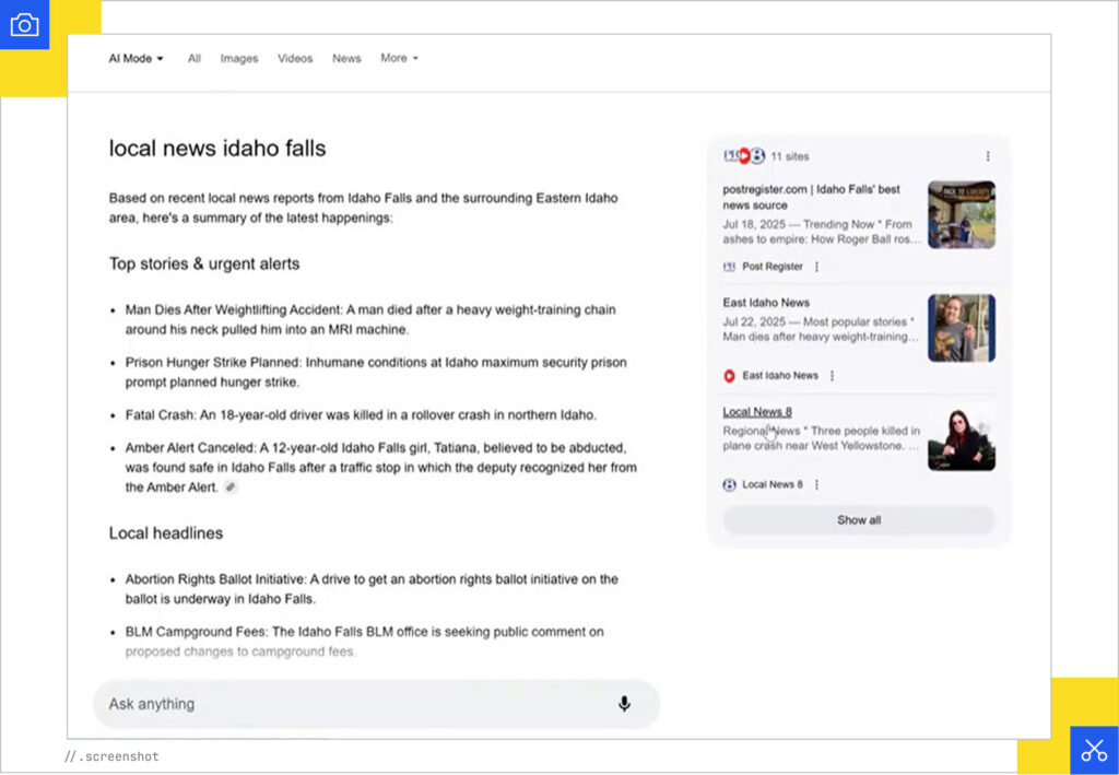 News from Idaho Falls in AI Mode