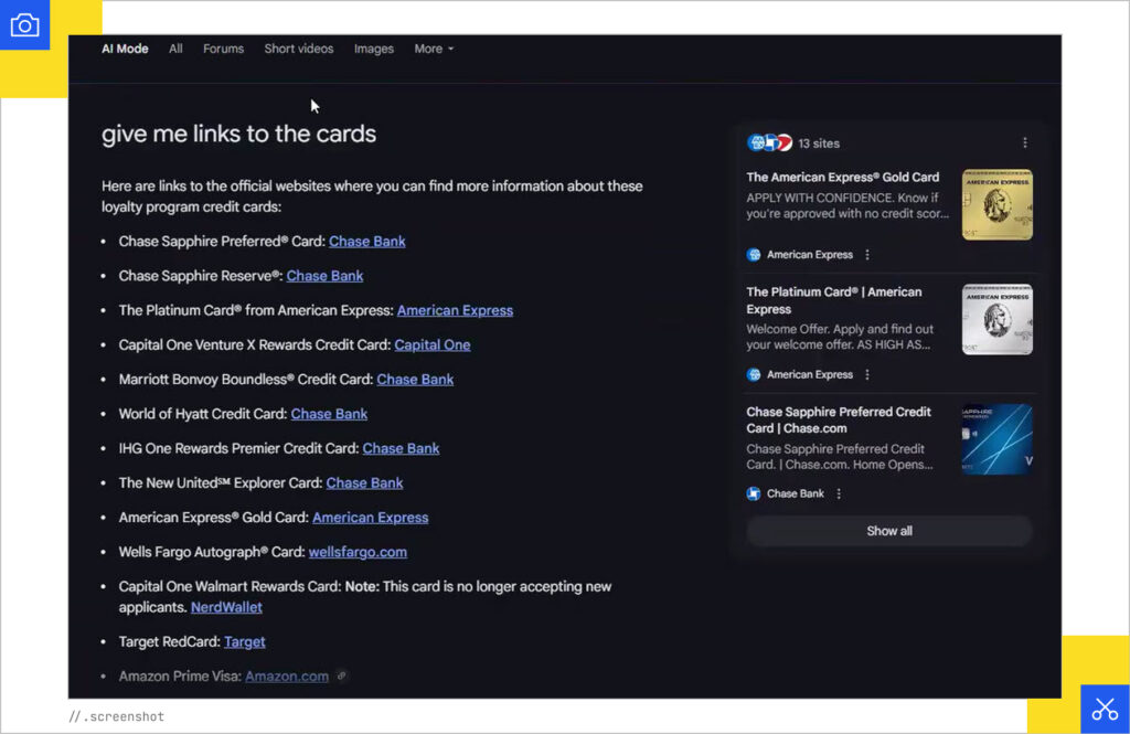 List of links in AI Mode