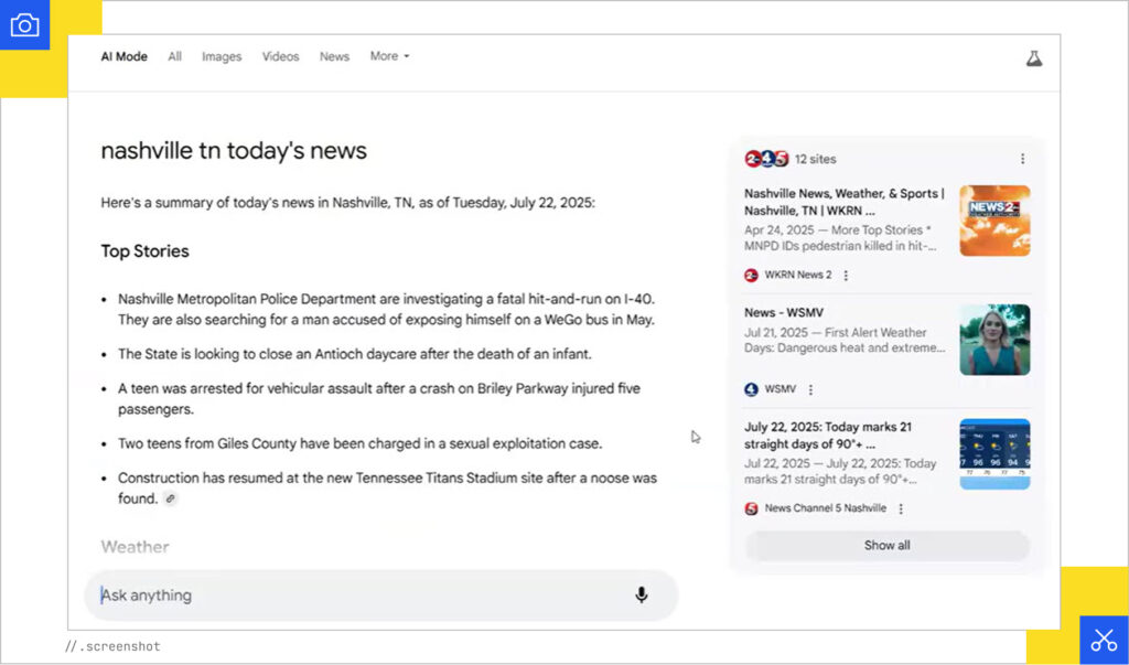 Today's Nashville news in AI Mode