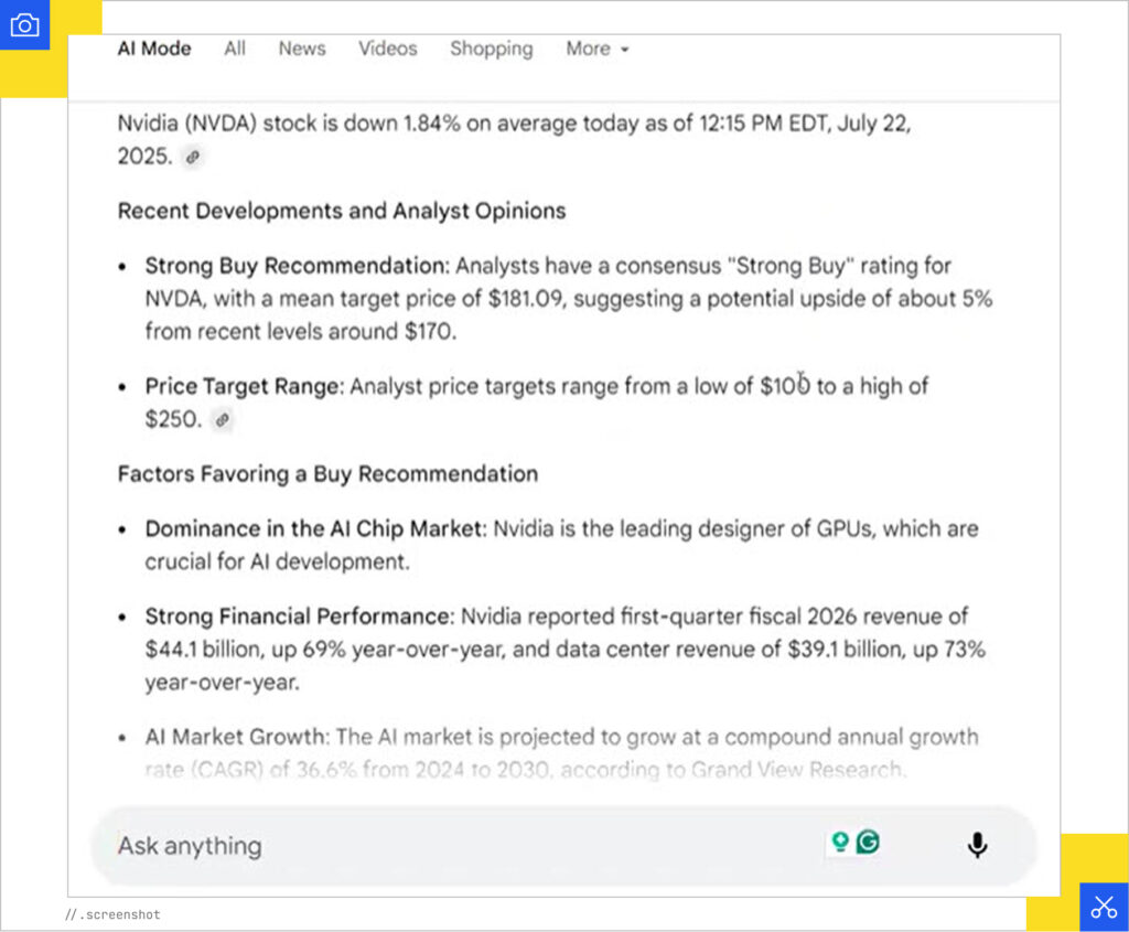 NVDA stock info in AI Mode