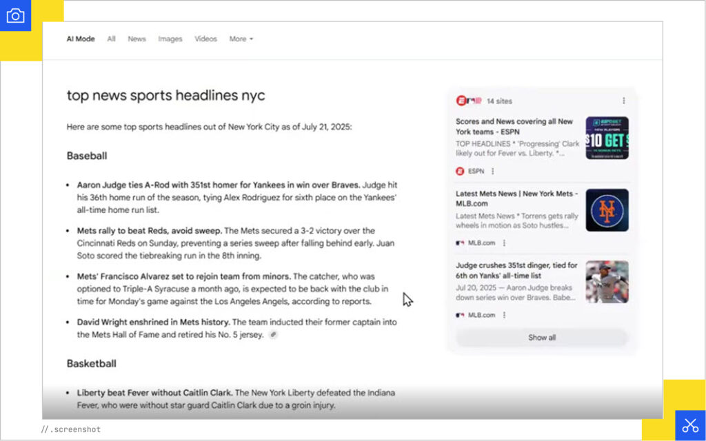 NYC sports headlines in AI Mode