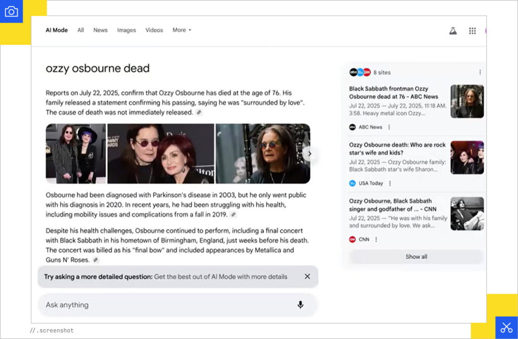 Ozzy news in AI Mode