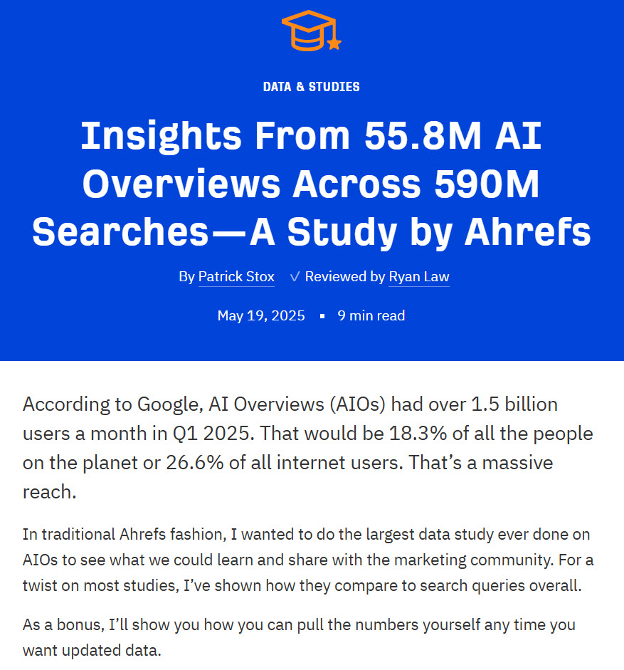 Ahrefs study on AI Overviews