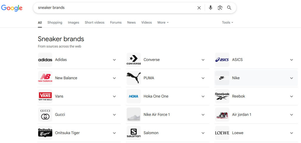 Different brands of sneakers