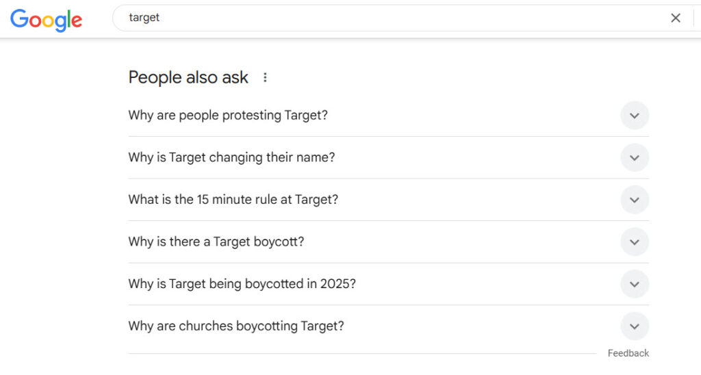 People Also Ask results for Target